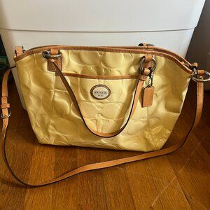 Coach Cream Signature Patent Leather Peyton Tote with Shoulder Strap